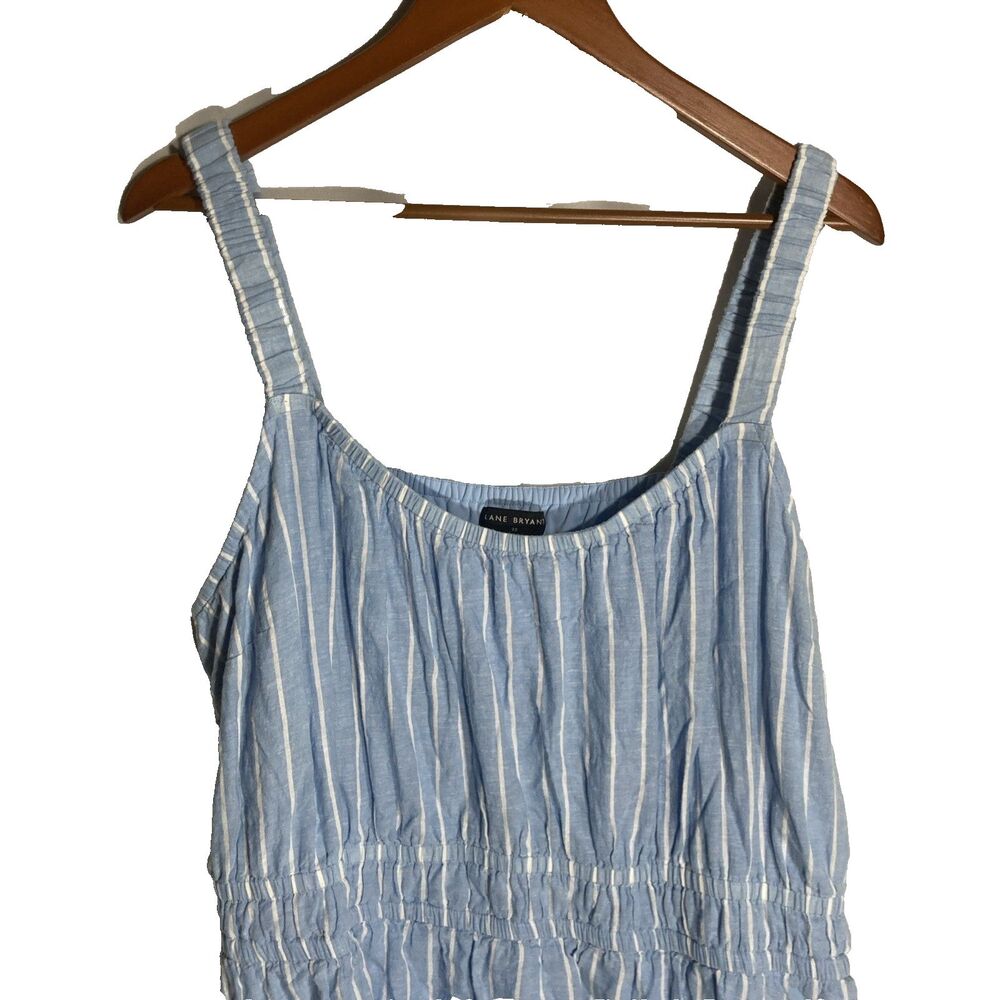 LANE BRYANT blue white striped elastic empire waist linen cotton sundress 22 - Picture 2 of 9